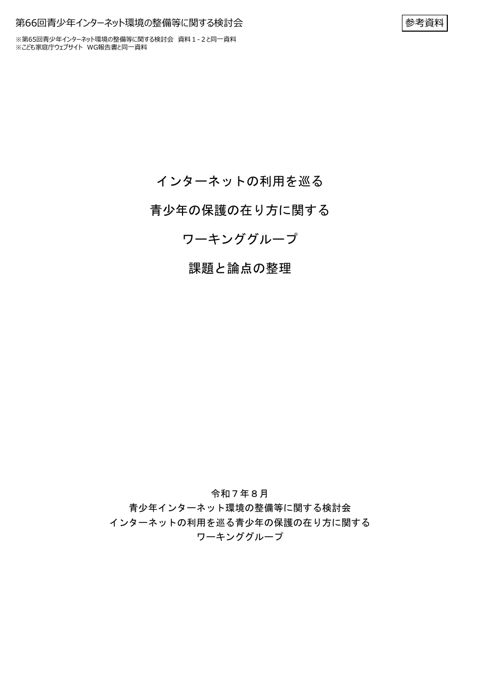 参考資料 インターネットの利用を巡る青少年の保護の在り方に関するワーキンググループ課題と論点の整理