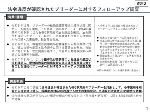 法令違反が確認されたブリーダーに対するフォローアップ調査
