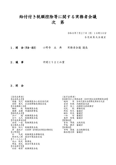給付付き税額控除等に関する実務者会議（第21回） 議事次第