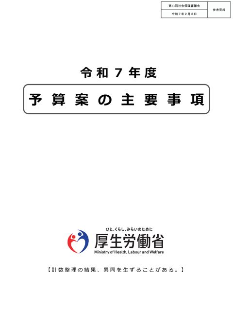 （参考資料）令和７年度予算案の主要事項 p1～p64［PDF形式：9.1MB］ の表紙