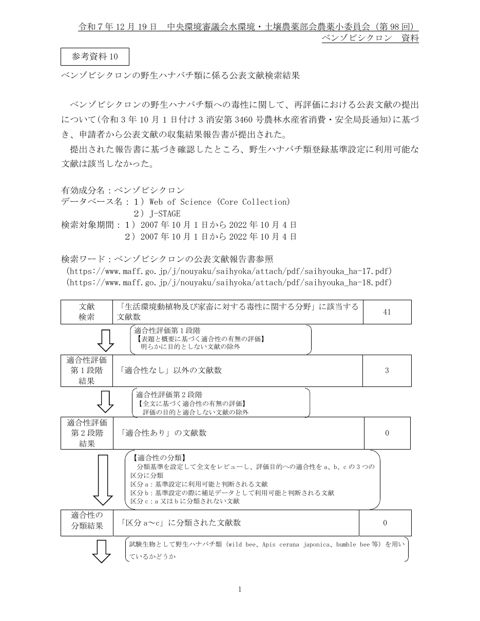 参考資料10 野生ハナバチ類に係る公表文献収集結果について（ベンゾビシクロン）