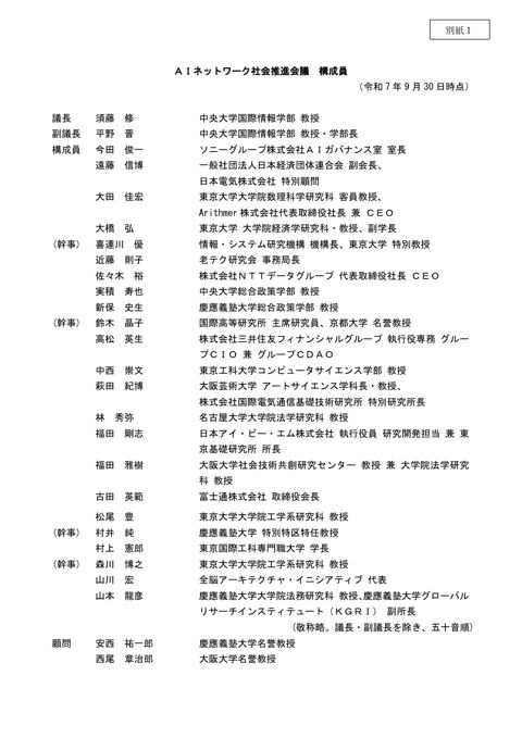 【別紙1】AIネットワーク推進会議 構成員名簿