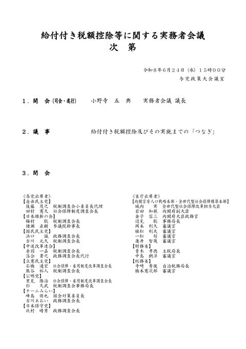 給付付き税額控除等に関する実務者会議（第16回） 議事次第
