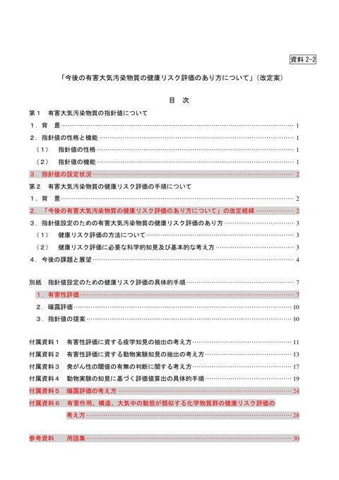 「今後の有害大気汚染物質の健康リスク評価のあり方について」（改定案）