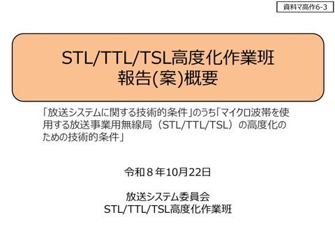 STL／TTL／TSL高度化作業班報告（案）概要 の表紙