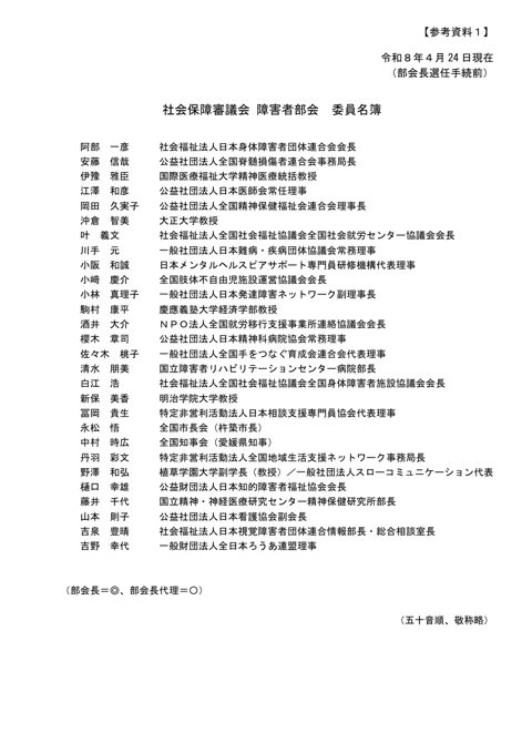 参考資料１ 障害者部会名簿（４月24日時点）［PDF形式：98KB］