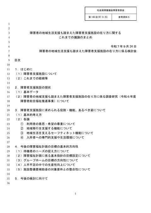 参考資料５ 障害者の地域生活支援も踏まえた障害者支援施設の在り方に関するこれまでの議論のまとめ［PDF形式：638KB］