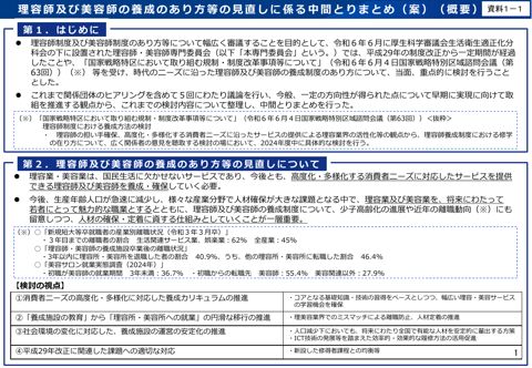 【資料１－１】理容師及び美容師の養成のあり方等の見直しに係る中間とりまとめ（案）（概要）［PDF形式：531KB］