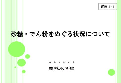 資料1-1 砂糖及びでん粉をめぐる現状と課題について の表紙