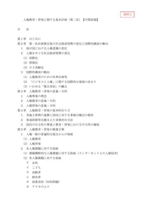 「人権教育・啓発に関する基本計画（第二次）」（中間試案） 【ＰＤＦ】