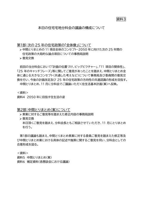 【資料3】本日の住宅宅地分科会の議論の構成について