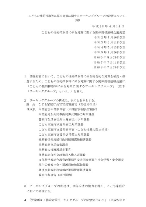 資料1-1 こどもの性的搾取等に係る対策に関するワーキンググループの設置について(案)