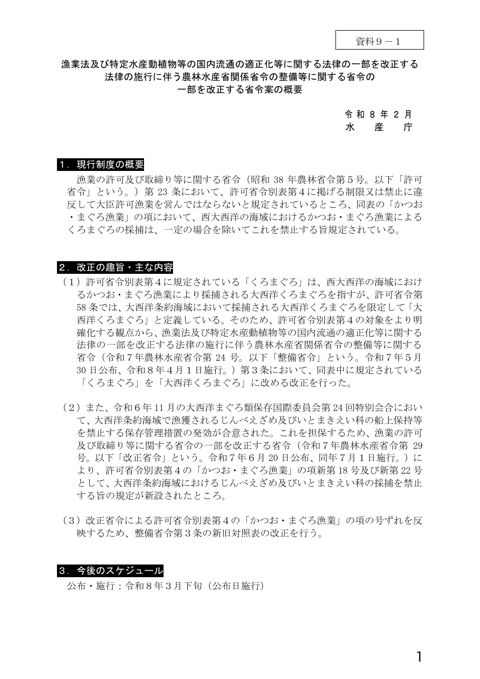 資料9 漁業法及び特定水産動植物等の国内流通の適正化等に関する法律の一部を改正する法律の施行に伴う農林水産省関係省令の整備等に関する省令の一部を改正する省令案に