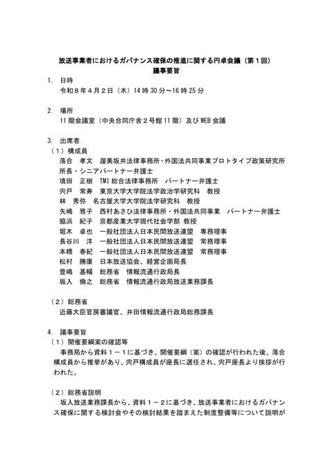 議事要旨 の表紙