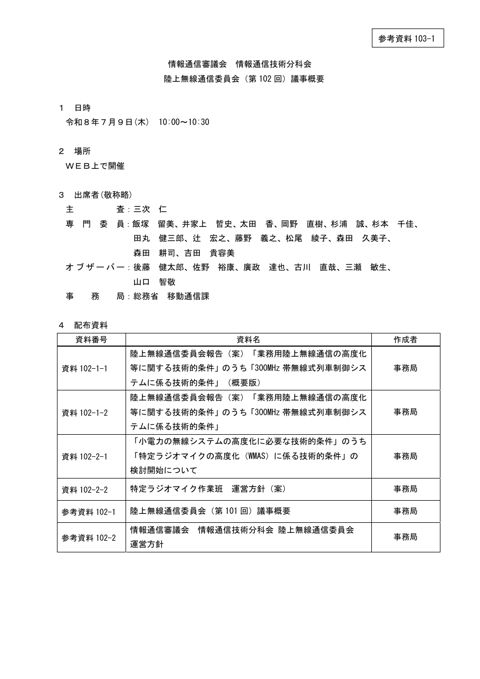 陸上無線通信委員会(第102回)議事概要