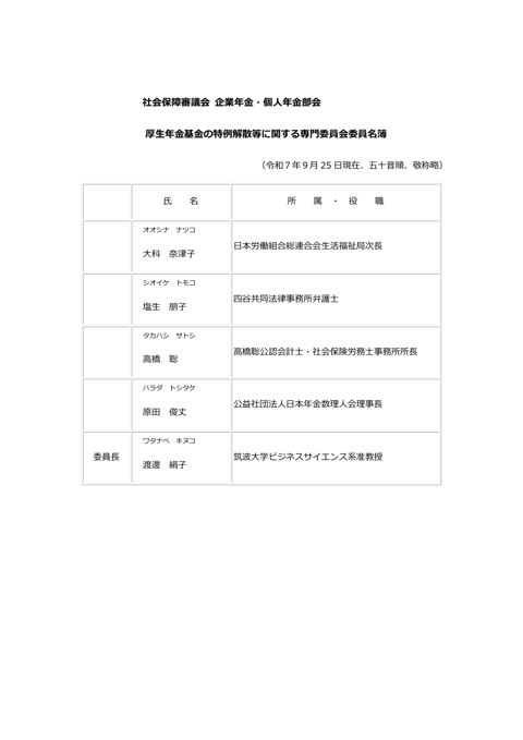 社会保障審議会 企業年金・個人年金部会