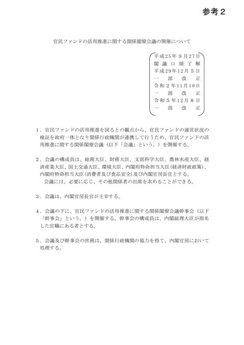官民ファンドの活用推進に関する関係閣僚会議の開催について 官民ファンドの活用推進に関する関係閣僚会議幹事会について