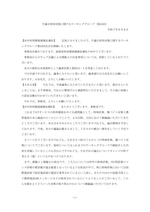不適正利用対策に関するワーキンググループ（第10回） の表紙