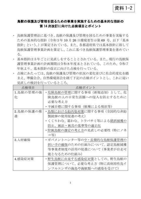 鳥獣の保護及び管理を図るための事業を実施するための基本的な指針の第14次改訂に向けた点検項目とポイント