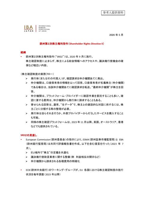 欧州第２次株主権利指令（Shareholder Rights Directive II）（国際銀行協会）