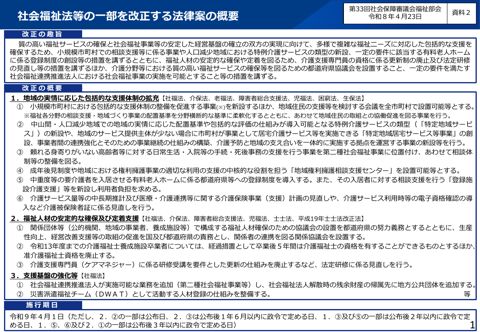 資料２ 社会福祉法等の一部を改正する法律案（概要）［PDF形式：3.0MB］