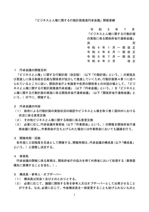 「ビジネスと人権に関する行動計画推進円卓会議」開催要綱