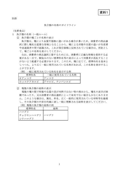 【資料1】魚介類の名称のガイドライン