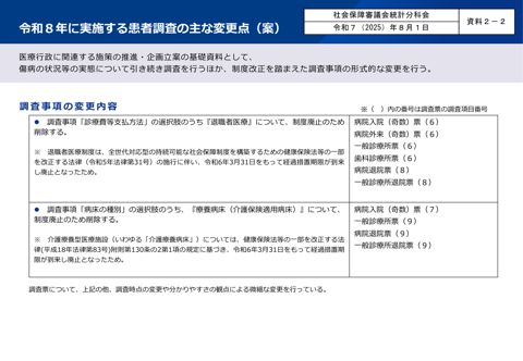資料２－２ 令和８年に実施する患者調査の主な変更点(案)［PDF形式：233KB］
