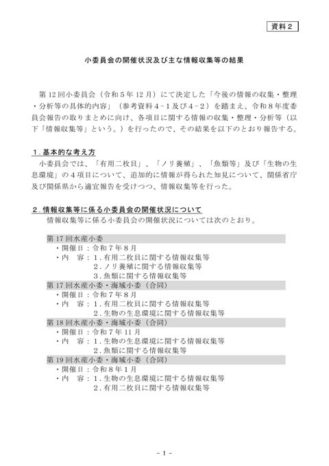 小委員会の開催状況及び主な情報収集等の結果［PDF 266 KB］