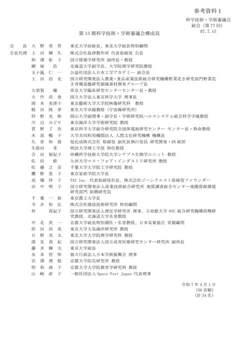 参考資料1 第13期科学技術・学術審議会委員名簿
