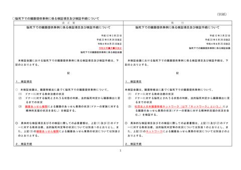 資料６ （新旧対照表）脳死下での臓器提供事例に係る検証項目及び検証手続について（令和８年４月改正）［PDF形式：252KB］