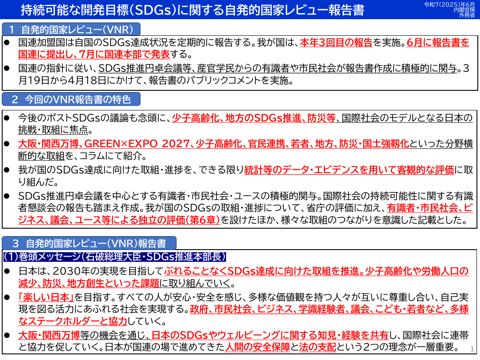 ＳＤＧｓに関する自発的国家レビュー（ＶＮＲ）報告書概要