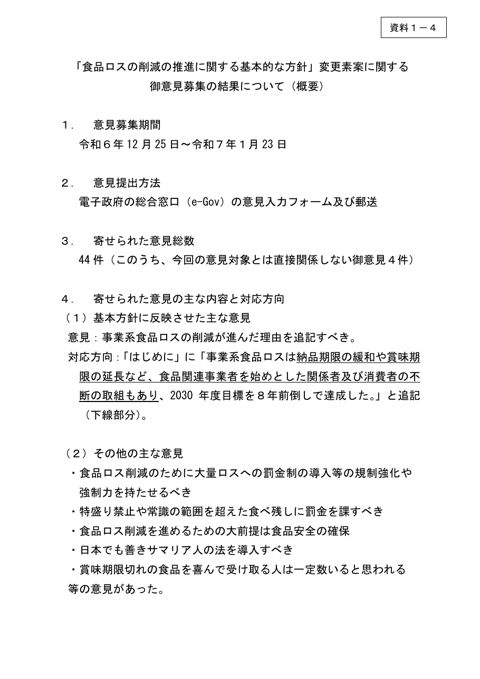 資料1-4_パブコメ結果概要(食品ロスの削減の推進に関する基本的な方針変更素案)