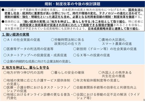 規制・制度改革の今後の検討課題