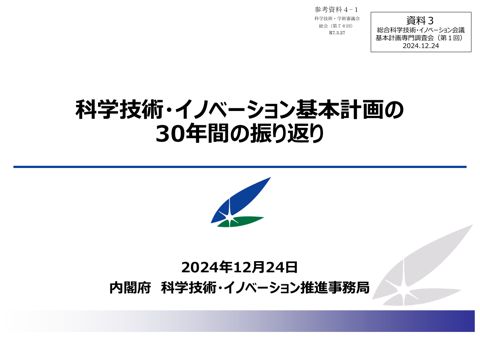 参考資料4-1 科学技術・イノベーション基本計画の30年間の振り返り（2024年12月24日総合科学技術・イノベーション会議基本計画専門調査会（第1回）資料）
