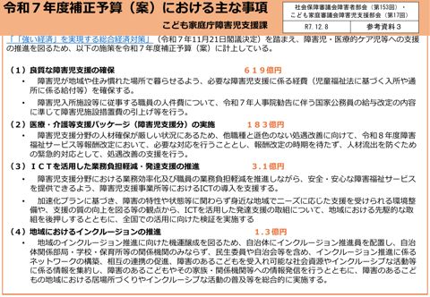 参考資料３ 令和７年度こども家庭庁障害児支援課補正予算の概要［PDF形式：487KB］