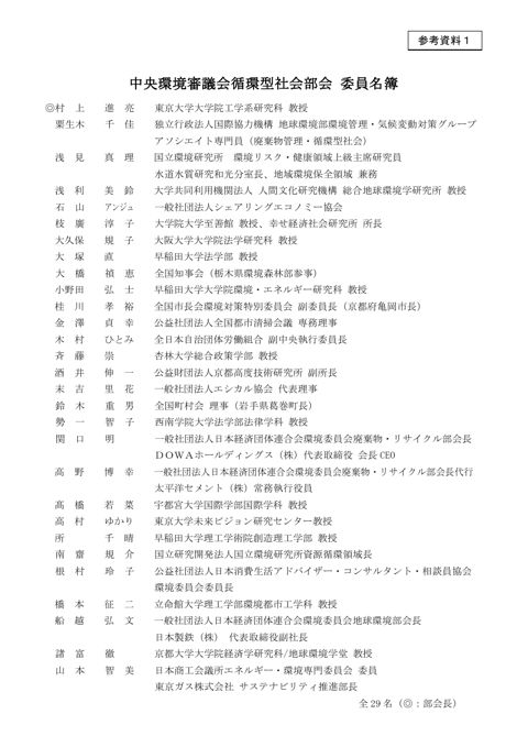 参考資料1 中央環境審議会循環型社会部会 委員名簿