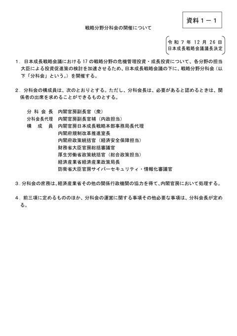 戦略分野分科会の開催について