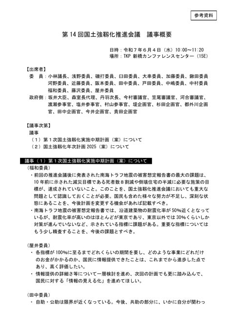第14回国土強靱化推進会議議事概要
