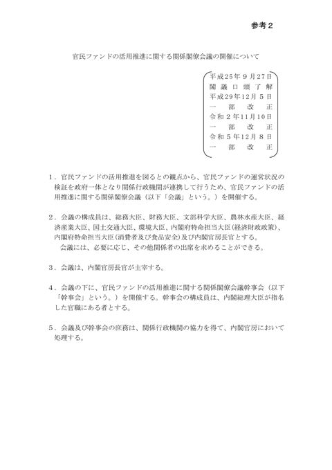 官民ファンドの活用推進に関する関係閣僚会議の開催について