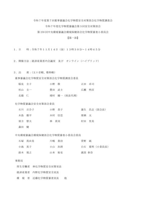 令和７年度第７回薬事審議会化学物質安全対策部会化学物質調査会