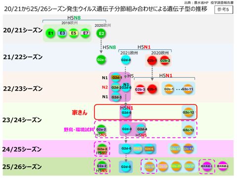 高病原性鳥インフルエンザの遺伝子型の推移と分布