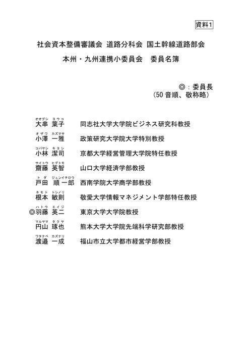資料１ 本州・九州連携小委員会委員名簿