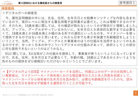 参考資料1 第4回ワーキンググループでの委員提出意見