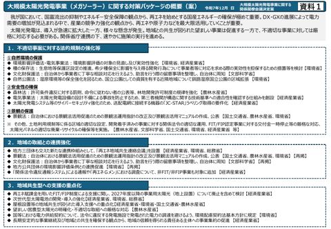 大規模太陽光発電事業（メガソーラー）に関する対策パッケージの概要（案）