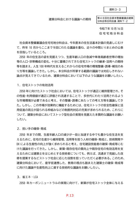 資料3-3_建築分科会における議論への期待(住宅宅地分科会)
