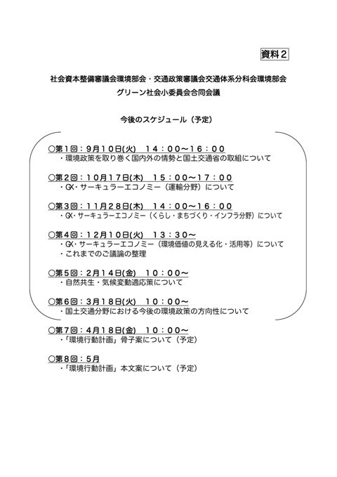 資料２ 今後のスケジュール（予定）