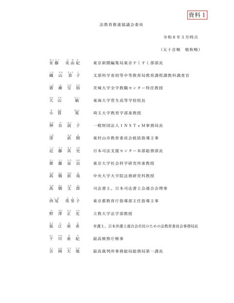 法教育推進協議会委員名簿(令和8年3月現在)
