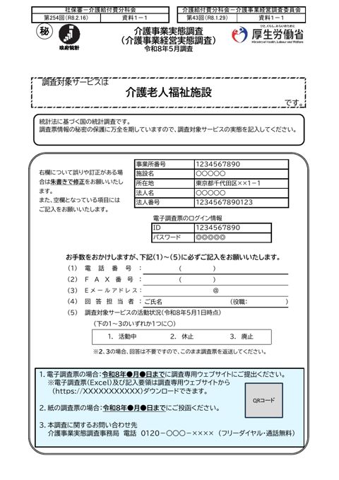 【資料１－１】令和８年度介護事業経営実態調査 調査票 介護老人福祉施設票（案）［534KB］