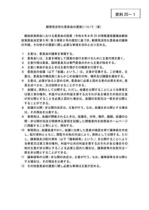 郵便局活性化委員会の運営について（案）